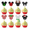 24Pcs Glitter Mini Mouse Inspired Christmas Cupcake Toppers Snowflake Deer Santa Hat Mini Christmas Cupcake Picks Decorations for Merry Christmas Theme Party Supplies