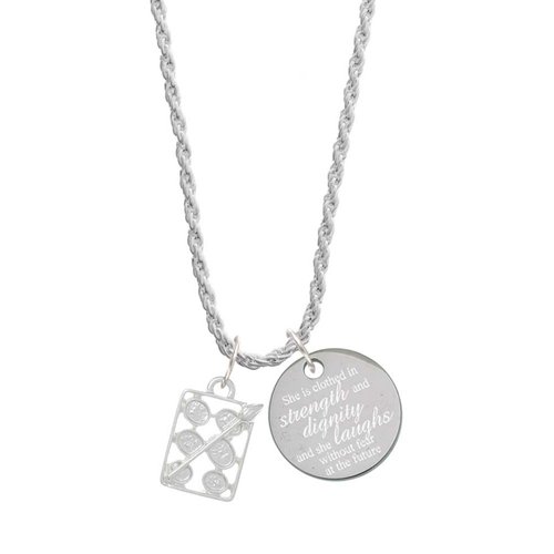 Delight Jewelry Silvertone 3-D Eye shadow Makeup Palette She is Clothed in Strength and Dignity Charm Necklace, 20"+3"