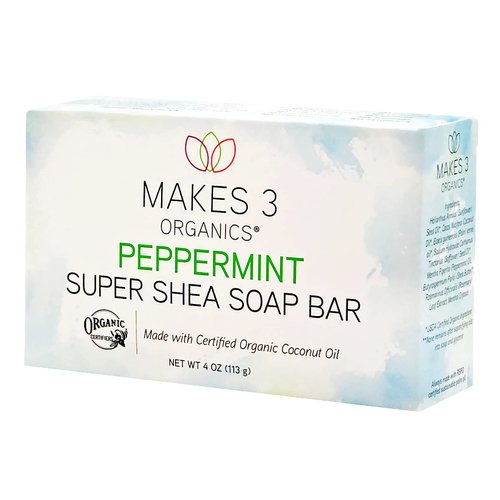 Makes 3 Organics Peppermint Shea Butter bar Soap, Peppermint, 4 Oz