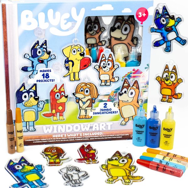 Bluey Window Art Suncatchers for Kids, Window Art Kit, Great Suncatchers Kit for Kids to Paint, Great At-Home Kids Craft Activity or Bluey Birthday Party Idea, Bluey Toys for Kids Ages 3, 4, 5, 6