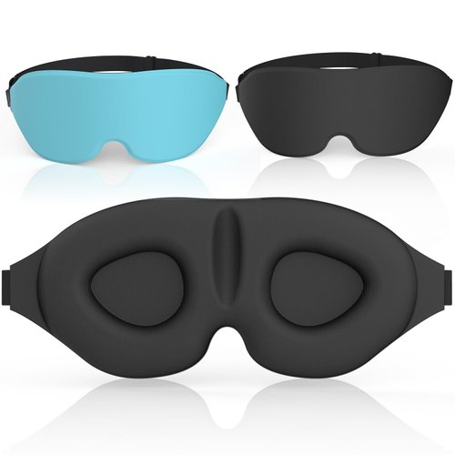 AMAZKER Sleep Eye Mask for Men Women 3D Contoured Cup, Concave Molded, Block Out Light, Molded Soft Comfort Eye Shade with Adjustable Strap for Travel (UpgradeGentle-Blue&Black, 2 Count (Pack of 1))