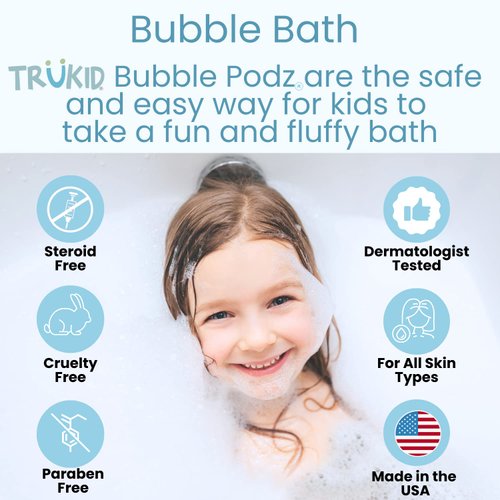 TruKid Bubble Podz Bubble Bath for Baby & Kids, Gentle Refreshing Bath Bomb for Sensitive Skin, pH Balance 7 for Eye Sensitivity, Natural Moisturizers and Ingredients, Watermelon (60 Podz)
