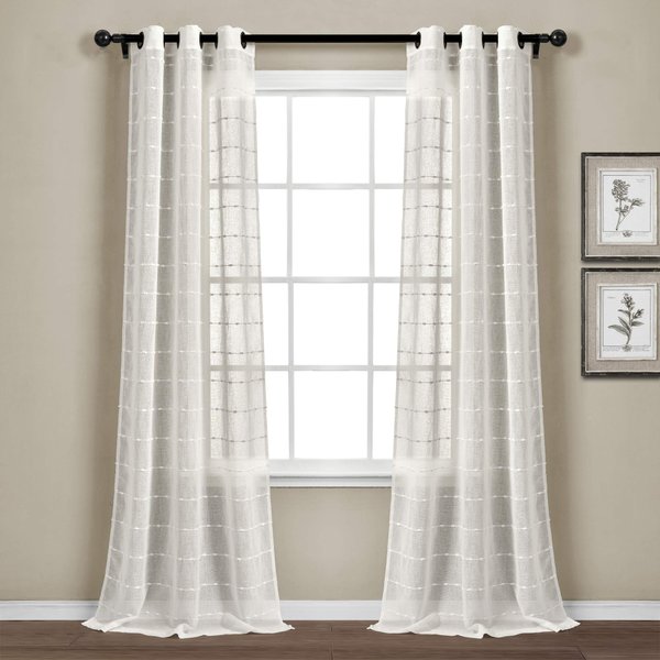 Lush Decor Farmhouse Textured Grommet Sheer Window Curtain Panel Pair, 38"W x 95"L, White