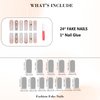 IMRAIN Press on Nails Long Square Gradient Fake Nails Nude White Matte Squoval False Nails with Rhinestone Designs Glue on Nails Full Cover Acrylic Gel Nail Kit Manicure Decoration