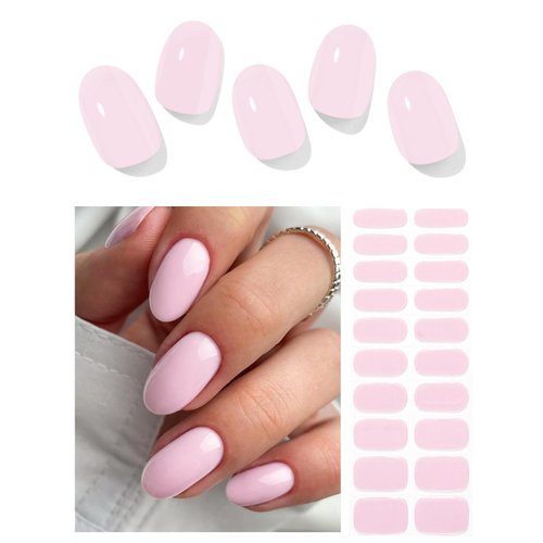 AutyaMee Semi Cured Gel Nail Strips (Pale Pink)-20 PCS Gel Nail Stickers | Gel Nail Wraps | UV Light Required, Salon Quality & Easy To Use