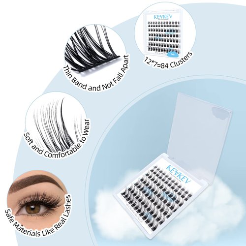 Lash Clusters 84 Pcs Cluster Lashes Eyelash Clusters DIY Cluster Eyelash Extensions Individual Lashes Thin Band & Soft (Fair,D-8-16mix)
