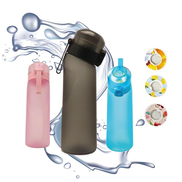 POWER888 black air water bottle: Lemon, R Bull and Peach capsules for a scented hydration experience for children and adults.