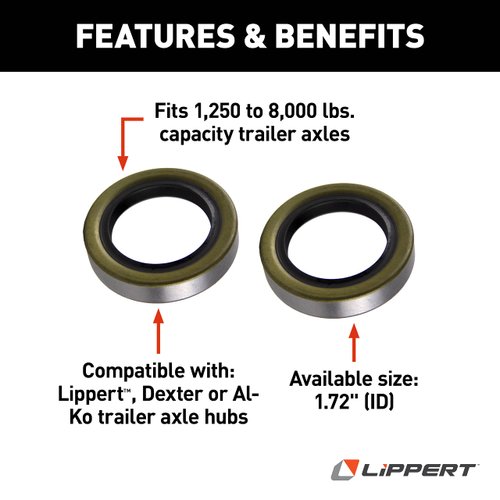 Lippert Replacement Double Lip Grease Seal for 1,250 to 8,000-lb. RV Trailer Axles, 1.72" Inner Diameter, 2-Pack - 122087
