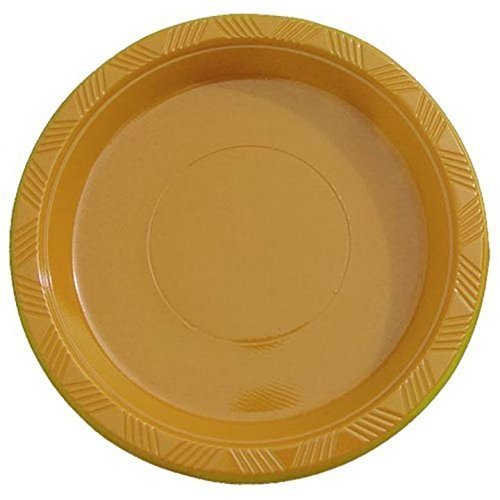Exquisite 7 Inch. Gold Plastic Dessert/Salad Plates - Solid Color Disposable Plates - 100 Count