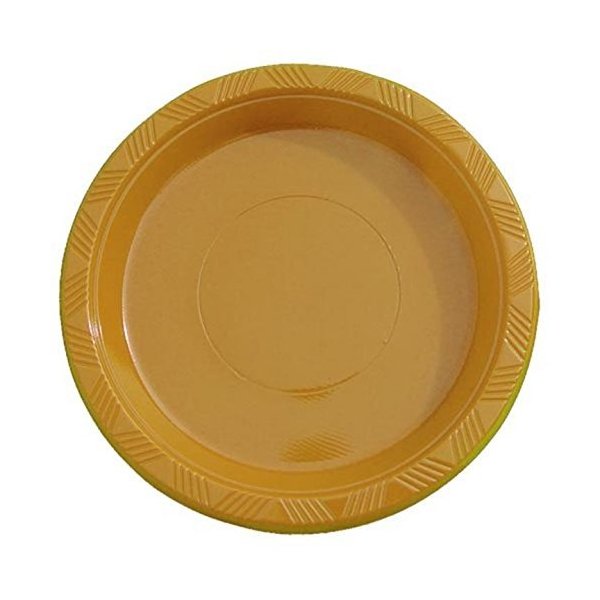 Exquisite 7 Inch. Gold Plastic Dessert/Salad Plates - Solid Color Disposable Plates - 100 Count