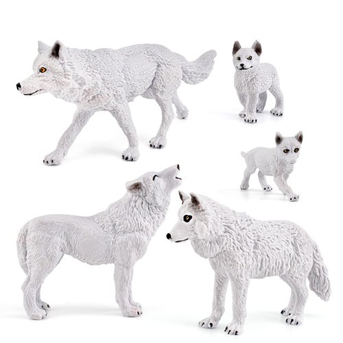 Fantarea Wild Life Jungle Animal Model Figures Set 5 PCS Arctic Wolf Figurines Playsets Desktop Decor Ornament Birthday Party Favors Classrooms Rewards for Children Kid