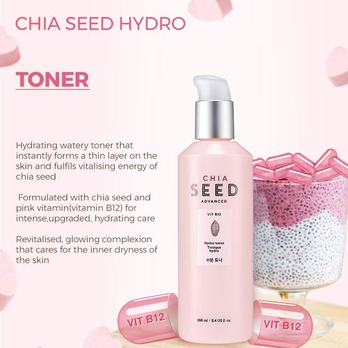 The Face Shop Chia Seed Hydro toner | Soft Hydrating Lotion for Dry Skin Moisture & Comfort | Formulated with Chia Seed & Vitamin B12 for Intense, Upgraded & Hydrating Care, 5.4 Fl Oz