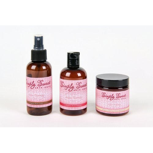 ACNE THERAPY KIT (4oz SET with BAG) Facial Cleanser Toner Moisturizer Blemish Skin Care Oily Clogged Pores Blackheads Pimples