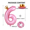 Kwuz 40 Inch Crown Pink Number 6 Balloon, Big Conjoined Baby Pink Foil Mylar Helium 6 Balloon for Girls 6th Birthday Party Decorations Pink Princess Theme Party Decorations Supplies Anniversary Decor