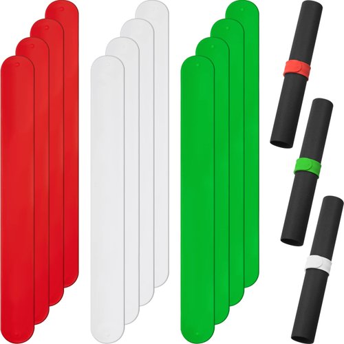 Holiday White Red and Green Flip Wraps Silicone Covered Metal Strips Flip 1 x 9 Inch Wrapping Paper Holder Poster Holder Paper Roll Holder Stabilizer Slap Bands for Storage Organization (12 Pieces)