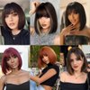 Refined Short Bob Wigs With Bangs 12 inch Straight Synthetic Cosplay Party Wig For Women Daily Use Colorful Hair Wigs (Grey, 12 Inch)