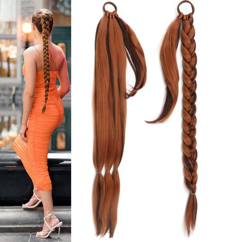 Sharopul Long braids up Ponytail Extension DIY Hair Styles can be Reused Wrap on the top with Hair Tie Woman Braiding Ponytail (24inch, Mix Chocolate Brown)