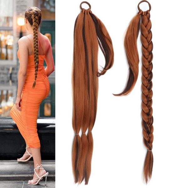 Sharopul Long braids up Ponytail Extension DIY Hair Styles can be Reused Wrap on the top with Hair Tie Woman Braiding Ponytail (24inch, Mix Chocolate Brown)