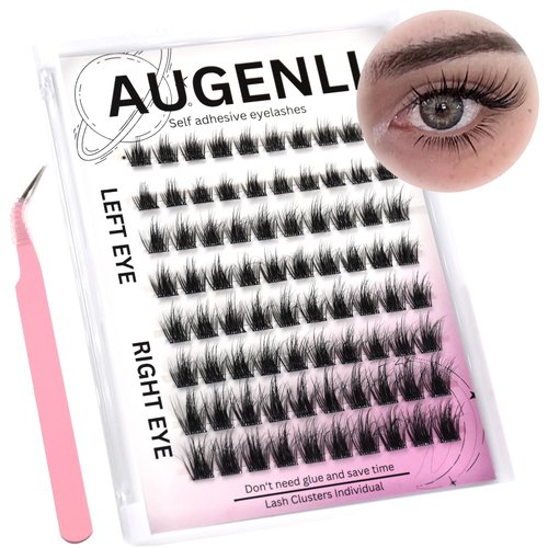 Self-adhesive Natural Lash Clusters Extensions with Tweezers Kits Anime Eyelash Extensions D Curl Wispy Manga Eyelash Clusters Eyelash Extensions Manhua Individual Lashes (H101, 8-16mm)