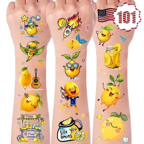 101+ Lemon Temporary Tattoos – Waterproof Fake Tattoos for Kids, Girls, Boys, Teens & Adults – Ideal for Birthday Parties & Decorations