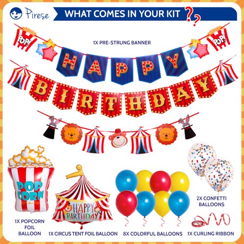 Pirese Carnival Theme Party Decorations, Circus Party Decorations, Carnival Birthday Party Decorations, Circus Birthday Party Supplies | Carnival Banner | Circus Banner | Carnival Balloons Decor