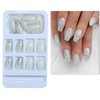 Coffin Press on Nails Short Acrylic Nails Silver Glitter Sequins Fake Nails Designs Artificial Glue on Nails Glossy Short Ballerina Stick on Nails for Women 24 Pcs / 12 Size