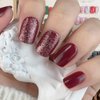 Press on Nails Short Square Acrylic Fake Nails with Apricot Design Full Cover False Nails Glossy Nude Glue on Nails Artificial Stick on Nails for Women 24Pcs (Wine Red Glitter)