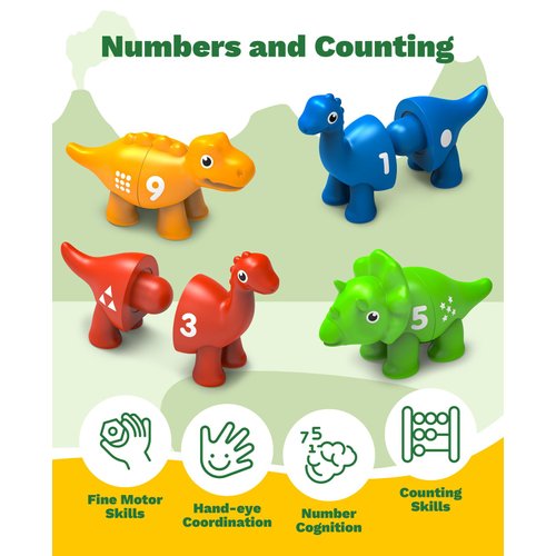 Dinosaur Toys for Kids 2-4, Montessori Toys for 2 3 4 Years Old Boys Girls, Toddler Number Learnig Toys, Preschool Learning Activities Color Sorting Fine Motor Toys for Kids Birthday Gifts (9PCS)