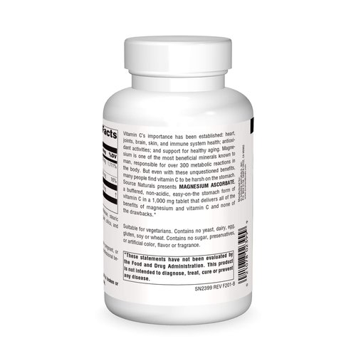 Source Naturals Magnesium Ascorbate, Gentle Non-Acidic Vitamin C*, 1000mg - 120 Tablets