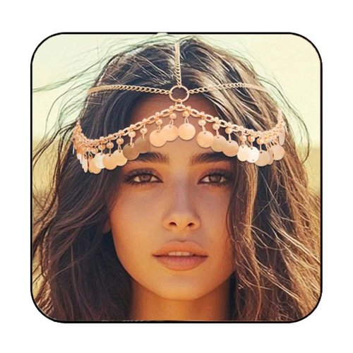 Gortin Sequins Boho Head Chain Jewelry Gold Wedding Headpiece Hair Chain Halloween Costume Hair Accessories for Women