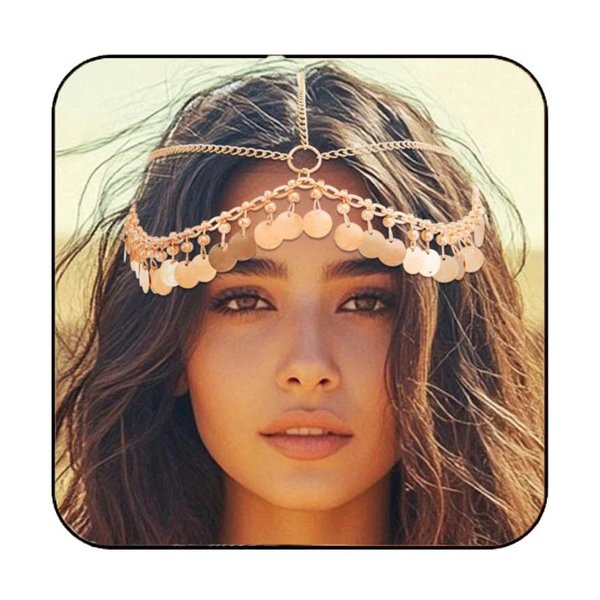 Gortin Sequins Boho Head Chain Jewelry Gold Wedding Headpiece Hair Chain Halloween Costume Hair Accessories for Women