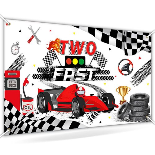Avezano Two Fast Birthday Banner, Racing Car Theme Bday Party Decorations, Red Car Second Birthday Background for Kids Birthday Party Supplies