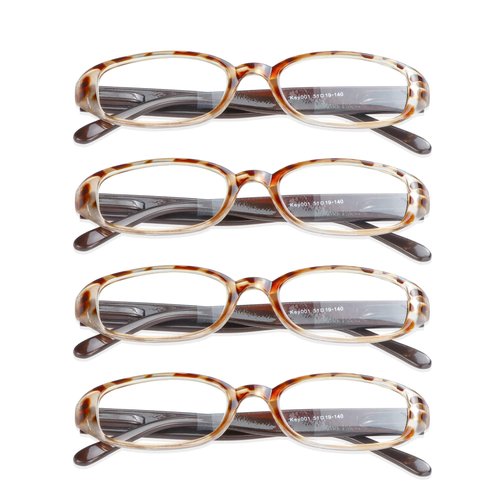 VisionGlobal 4 Pairs Reading Glasses with Spring Hinge, Blue Light Blocking Glasses for Women/Men (Tortoise,+1.00 Magnification)