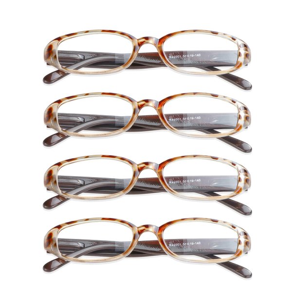 VisionGlobal 4 Pairs Reading Glasses with Spring Hinge, Blue Light Blocking Glasses for Women/Men (Tortoise,+1.00 Magnification)