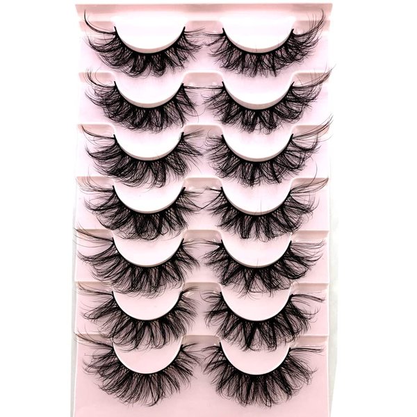 AMSDCN Eyelashes Natural Faux Mink Lashes Cat Eye 6D Fluffy Eyelash Dramatic Volume Faux Mink Lashes 7 Pairs Pack (FC-1)