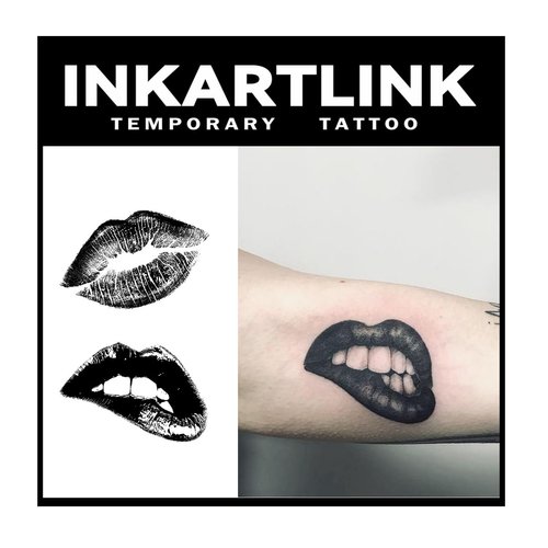 INKARTLINK Tattoo Tech, 3 Sheets Small Semi Permanent Tattoo, Adult Art Design Temporary Tattoos, Lasts 1-2 Weeks, Waterproof, Realistic Look, No Adhesive, No Reflection (Lips)