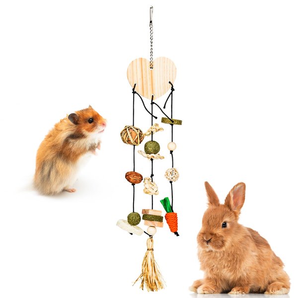 tifanso Rabbit Chew Toys for Teeth, 3 Strings Bunny Chew Toys and Treats, Guinea Pig Cage Hanging Toys with Different Shape, Natural Bunny Stuff Handwoven Cage Accessories for Hamsters, Chinchillas