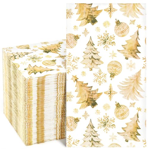 Homlouue 100 PCS Christmas Napkins Disposable, 3-Ply Watercolor Cedar Snowflake Napkins, Christmas Paper Napkins for Bathroom, Christmas Dinner Napkins Disposable for Xmas Winter Holiday Table Decor