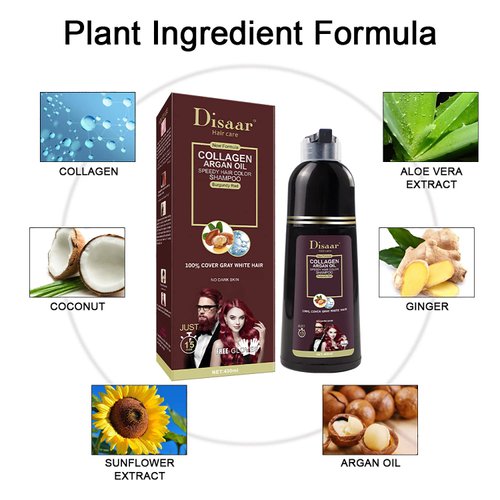 DISAAR Beauty Speedy Hair Color Shampoo 100% Cover Gray White Hair Easy To Use Long Lasting 400ml/13.53fl.oz (Burgundy Red)