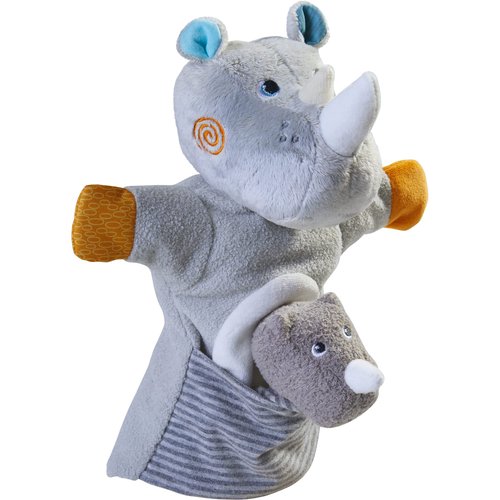 HABA Rhino Hand Puppet with Baby Calf Finger Puppet