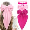 ANBALA Big Hair Bows for Women, 4 PCS Satin Ribbon Hair Bows Set, Tassel Bowknot Hair Clips with Long Tail, Cute Hair Barrettes Bowknot Tassel Claw Hair Clips for Girls (Pink and Hot pink)