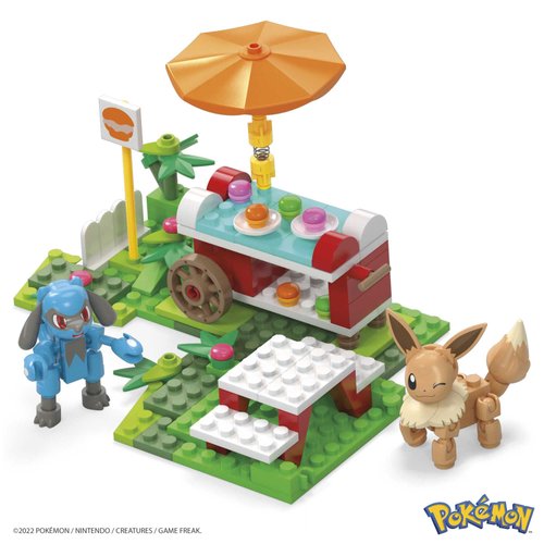 MEGA Pokémon Action Figure Building Toys Set, Pokémon Picnic with 193 Pieces, 2 Poseable Characters, Eevee and Riolu, Gift Idea for Kids