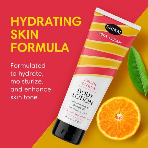 ShiKai Very Clean Body Lotion (Fresh Citrus, 8 oz) | Hydrating Skin Moisturizer for Dry Skin | With Niacinamide, Borage Oil, and Vitamin C & E