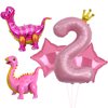 5pcs Pink Dinosaur Balloons, Girl Dinosaur Birthday Number Mylar Foil Balloon Pink Dinosaur 2nd Birthday Party Supplies Decorations (2nd)