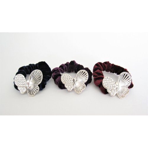 Generic Butterfly blue purple maroon hair tie pony tail holder scrunchie with crystals (Primary color: Maroon)