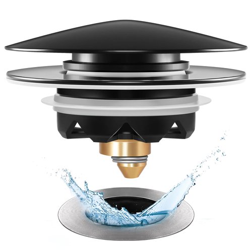 Anlige Universal Tub Stopper Bathtub Drain, Pop Up BathTub Drain Plug and Cover, Replaces Bath Tub Lift and Turn, Tip-Toe and Trip Lever, Easy to Install Clean, All Brass Matte Nickel Process Black