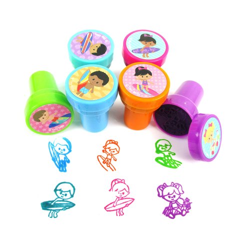TINYMILLS 24 Pcs Summer Beach Pool Party Stamp for Kids Party Favors Pinata Fillers Carnival Prizes Camp Classroom Rewards