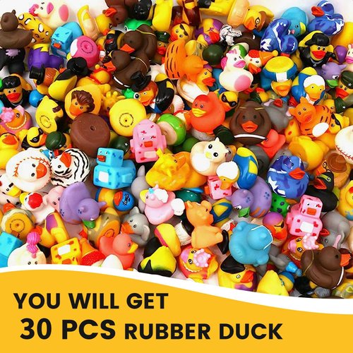 30Pcs Rubber Ducks with Tags for Ducking,Jeep Ducks for Ducking,Jeep Ducks with Tags for Ducking,30 Pack Rubber Ducks+30Cards Tags+30 Straps for Kids Baby Bath Toys Party Favors Cruise Ducks for Ships