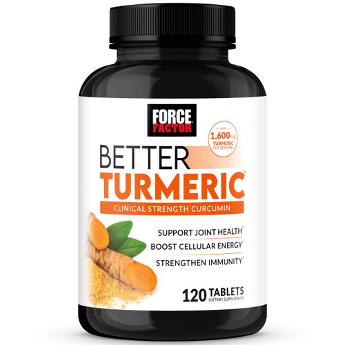 FORCE FACTOR Better Turmeric Joint Support Supplement Featuring HydroCurc Turmeric Curcumin with Black Pepper for Superior Absorption, Clinical Strength Joint Support, 120 Tablets, White Packaging