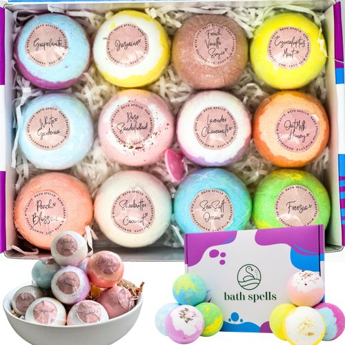 Bath Spells Luxury Bath Bomb Gift Set, Organic Bath Bombs for Women Relaxing, Moisturizing Shea Butter & Pure Essential Oils Bubble Bath, Bathbombs for Men, Gifts for Her